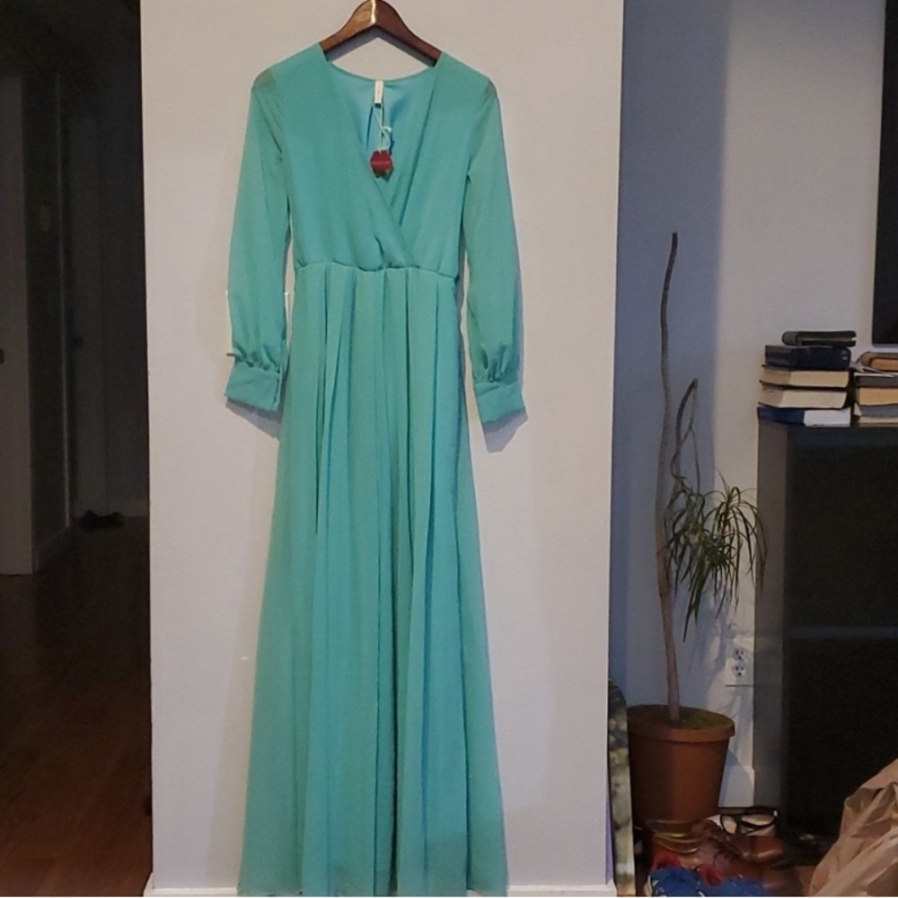 Pinkblush mint green chiffon maternity maxi dress